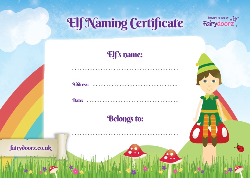 FREE elf and pixie naming certificate for your Fairydoorz home
